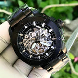 Fossil Modern Machine Automatic Silver Dial Black Steel Strap Watch for Men - ME3080 Authentic Buy Shop Now