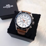 Coach Sullivan Chronograph White Dial Brown Leather Strap Watch for Men - 14602057 Authentic Buy Shop Now