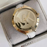 Michael Kors Slim Runway Quartz Gold Dial White Leather Strap Watch For Women - MK2389 Authentic Buy Shop Now