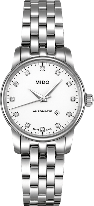 Mido Baroncelli III Automatic Diamonds White Dial Silver Steel Strap Watch For Women - M7600.4.66.1 Authentic Buy Shop Now