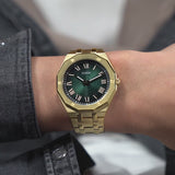 Guess Asset Quartz Green Dial Gold Steel Strap Watch For Men - GW0575G2 Authentic Buy Shop Now