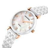 Emporio Armani Ceramica Mother of Pearl Dial White Ceramic Strap Watch For Women - AR1486 Authentic Buy Shop Now
