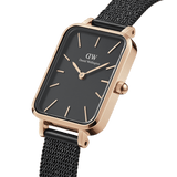 Daniel Wellington Quadro Pressed Ashfield Black Dial Black Mesh Strap Watch for Women - DW00100467 Authentic Buy Shop Now