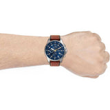 Fossil Dillinger Luggage Chronograph Blue Dial Brown Leather Strap Watch for Men - FS5675 Authentic Buy Shop Now