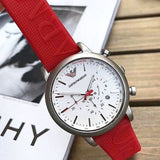 Emporio Armani Luigi Chronograph White Dial Red Rubber Strap Watch For Men - AR11021 Authentic Buy Shop Now