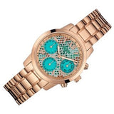 Guess Mini Sunrise Multi Function Analog Turquoise Dial Rose Gold Steel Strap Watch For Women - W0448L8 Authentic Buy Shop Now