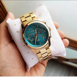 Michael Kors Runway Hunger Stop100 Series Blue Dial Gold Steel Strap Watch for Women - MK5815 Authentic Buy Shop Now