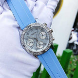 Guess Confetti Crystal Silver Dial Blue Rubber Strap Watch For Women - W1098L3 Authentic Buy Shop Now