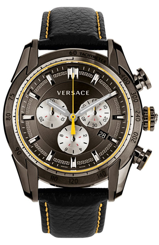 Versace V Ray Chronograph Grey Dial Black Leather Strap Watch for Men - VDB020014 Authentic Buy Shop Now