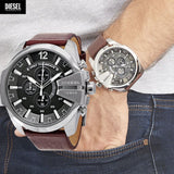 Diesel Mega Chief Chronograph Black Dial Brown Leather Strap Watch For Men - DZ4290 Authentic Buy Shop Now