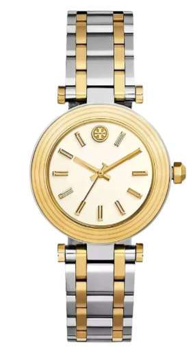 Tory Burch Classic T White Dial Two Tone Steel Strap Watch for Women - TBW9014 Authentic Buy Shop Now
