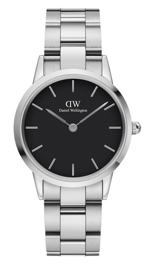 Daniel Wellington Iconic Link Black Dial Silver Steel Strap Watch for Women - DW00100204 Authentic Buy Shop Now