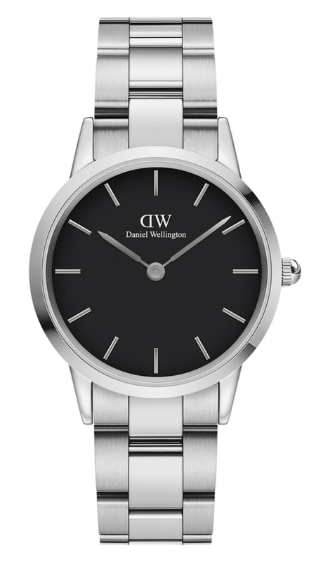 Daniel Wellington Iconic Link Black Dial Silver Steel Strap Watch for Women - DW00100204 Authentic Buy Shop Now