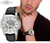 Fossil Grant Skeleton White Dial Black Leather Strap Watch for Men - ME3053 Authentic Buy Shop Now