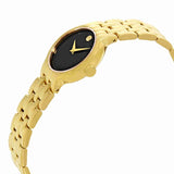 Movado Veturi Black Dial Gold Steel Strap Watch for Women - 0606935 Authentic Buy Shop Now