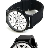 Emporio Armani Chronograph Quartz Silver Dial Black Rubber Strap Watch For Men - AR11048 Authentic Buy Shop Now