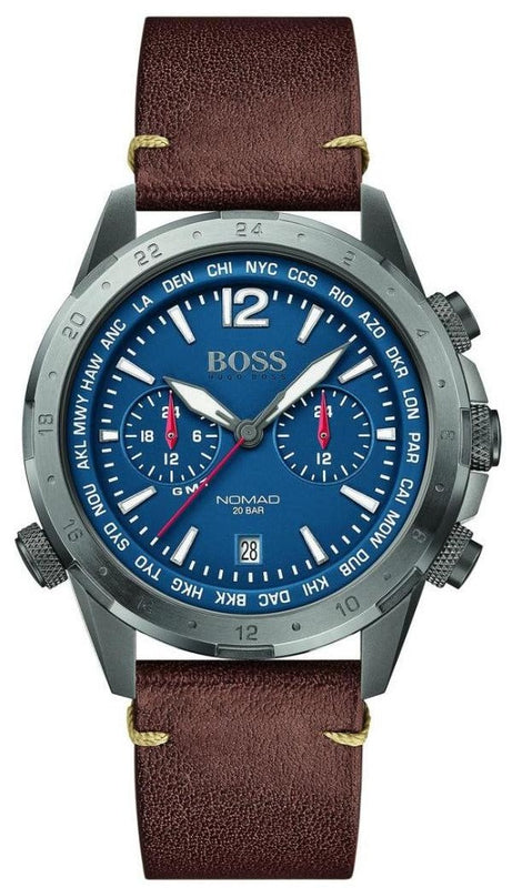 Hugo Boss Nomad Blue Dial Brown Leather Strap Watch for Men - 1513773 Authentic Buy Shop Now