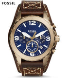Fossil Nate Chronograph Blue Dial Brown Leather Strap Watch for Men - JR1505 Authentic Buy Shop Now