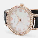 Emporio Armani Cleo Three-Hand Mother of Pearl Dial Black Leather Strap Watch For Women - AR11485 Authentic Buy Shop Now