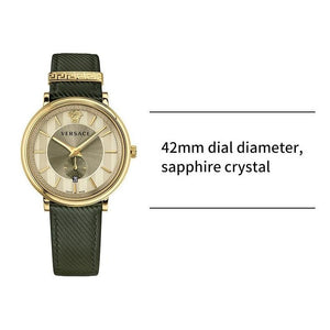 Versace V-Circle Manifesto Gold Dial Black Leather Strap Watch for Men - VBQ030017 Authentic Buy Shop Now