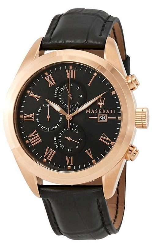 Maserati Traguardo Chronograph Black Dial Black Leather Strap Watch For Men - R8871612002 Authentic Buy Shop Now