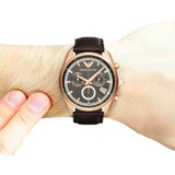 Emporio Armani Chronograph Gray Dial Brown Leather Strap Watch For Men - AR6043 Authentic Buy Shop Now