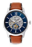 Fossil Townsman Automatic Skeleton Blue Dial Brown Leather Strap Watch for Men - ME3154 Authentic Buy Shop Now