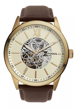 Fossil Flynn Mechanical Skeleton Beige Dial Brown Leather Strap Watch for Men - BQ2215 Authentic Buy Shop Now