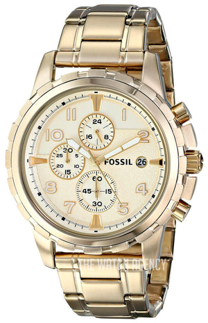 Fossil Dean Chronograph Champagne Dial Gold Steel Strap Watch for Men - FS4867 Authentic Buy Shop Now