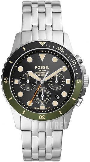 Fossil FB-01 Chronograph Black Dial Silver Steel Strap Watch for Men - FS5864 Authentic Buy Shop Now