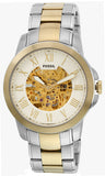 Fossil Grant Automatic Skeleton White Dial Two Tone Steel Strap Watch for Men - ME3112 Authentic Buy Shop Now