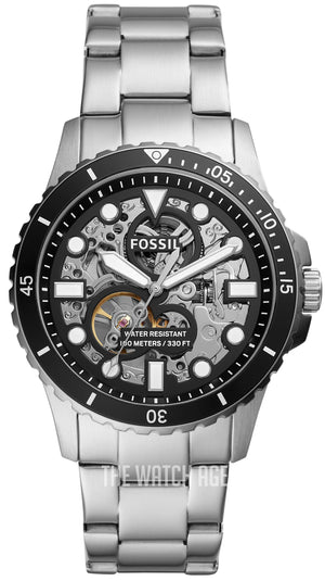 Fossil FB-01 Automatic Skeleton Black Dial Silver Steel Strap Watch for Men - ME3190 Authentic Buy Shop Now