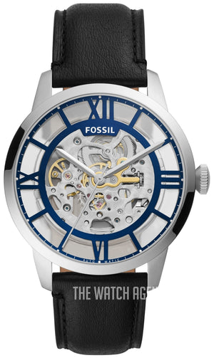 Fossil Townsman Automatic Skeleton Blue Dial Black Leather Strap Watch for Men - ME3200 Authentic Buy Shop Now