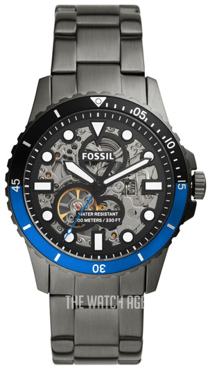 Fossil FB-01 Automatic Skeleton Black Dial Grey Steel Strap Watch for Men - ME3201 Authentic Buy Shop Now