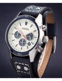 Fossil Coachman Chronograph White Dial Blue Leather Strap Watch for Men - CH3051 Authentic Buy Shop Now