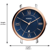 Fossil Jacqueline Three Hand Date Luggage Blue Dial Brown Leather Strap Watch for Women - ES4274 Authentic Buy Shop Now