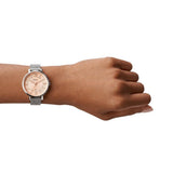 Fossil Jacqueline Three Hand Pink Dial Silver Mesh Strap Watch for Women - ES5089 Authentic Buy Shop Now