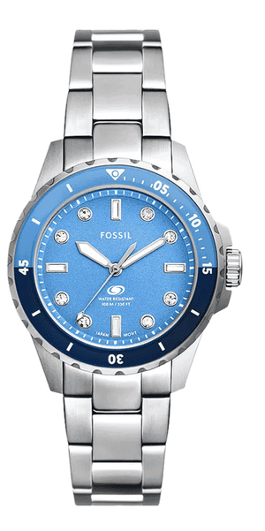 Fossil Blue Dive Three Hand Blue Dial Silver Steel Strap Watch For Women - ES5353 Authentic Buy Shop Now