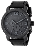 Fossil Nate Chronograph Black Dial Black Leather Strap Watch for Men - JR1354 Authentic Buy Shop Now