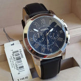 Fossil Grant Chronograph Blue Dial Black Leather Strap Watch for Men - FS4990 Authentic Buy Shop Now