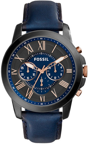 Fossil Grant Chronograph Black Dial Blue Leather Strap Watch for Men - FS5061 Authentic Buy Shop Now
