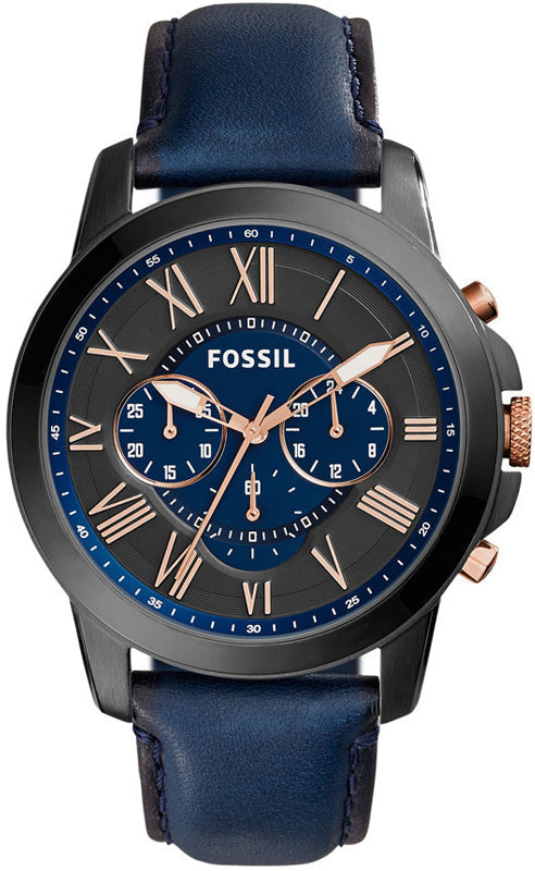 Fossil Grant Chronograph Black Dial Blue Leather Strap Watch for Men - FS5061 Authentic Buy Shop Now