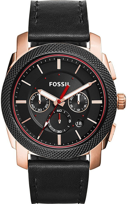 Fossil Machine Chronograph Black Dial Black Leather Strap Watch for Men - FS5120 Authentic Buy Shop Now