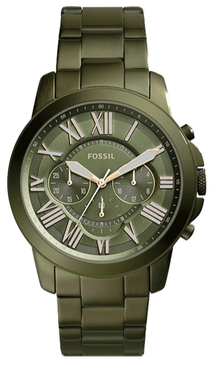 Fossil Grant Chronograph Olive Green Dial Green Steel Strap Watch for Men - FS5375 Authentic Buy Shop Now