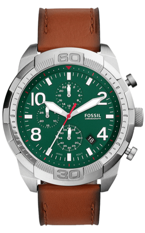 Fossil Bronson Chronograph Green Dial Brown Leather Strap Watch for Men - FS5738 Authentic Buy Shop Now