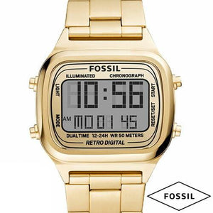 Fossil Retro Digital Gold Dial Gold Steel Strap Watch for Men - FS5843 Authentic Buy Shop Now
