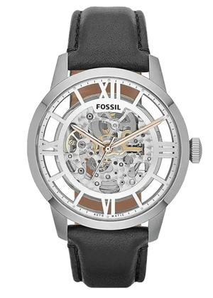 Fossil Townsman Automatic Skeleton Silver Dial Black Leather Strap Watch for Men - ME3041 Authentic Buy Shop Now