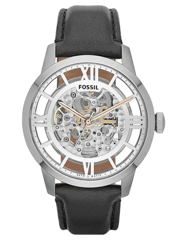 Fossil Townsman Automatic Skeleton Silver Dial Black Leather Strap Watch for Men - ME3041 Authentic Buy Shop Now
