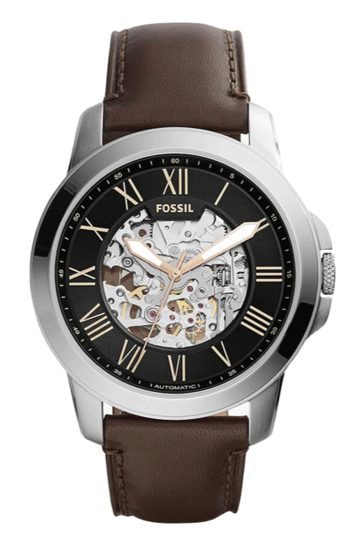Fossil Grant Automatic Skeleton Black Dial Brown Leather Strap Watch for Men - ME3100 Authentic Buy Shop Now
