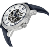 Fossil Grant Automatic Skeleton Silver Dial Blue Leather Strap Watch for Men - ME3111 Authentic Buy Shop Now